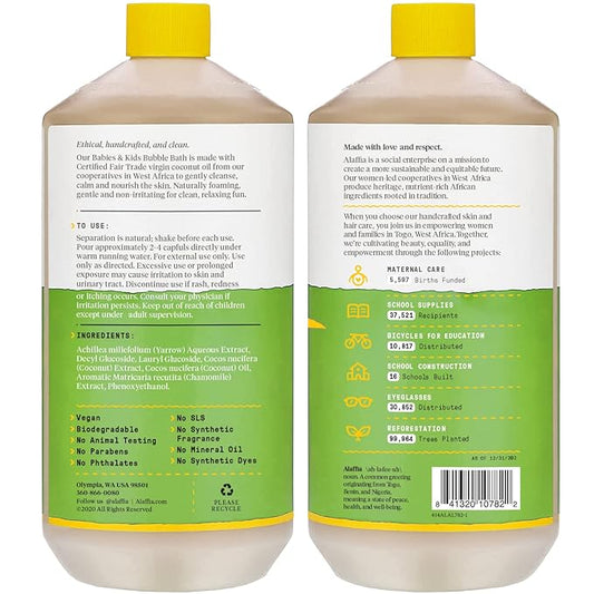 Alaffia Babies & Kids Bubble Bath, Coconut Chamomile, Pump Included – Gentle Cleanser with Raw Shea Butter and Yarrow, 32 Fl Oz