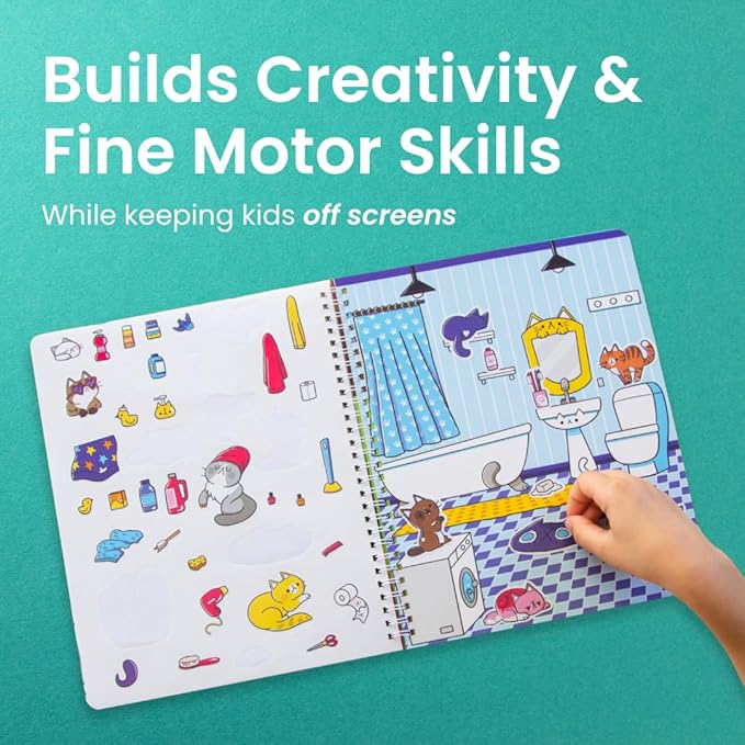 Land of Cats Sticker + Coloring Book (300+ Cat Stickers for Kids & 8 Scenes) by Cupkin, Side by Side Activity Book Design, Cat Sticker Books Kids Ages 4-8, Also Great for Older Boys & Girls