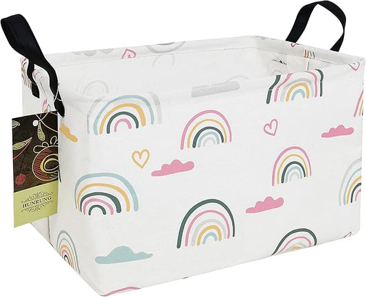 HUNRUNG Rectangle Storage Basket Cute Canvas Organizer Bin for Pet/Children Toys, Books, Clothes Perfect for Rooms/Playroom(Rec-Rainbow)