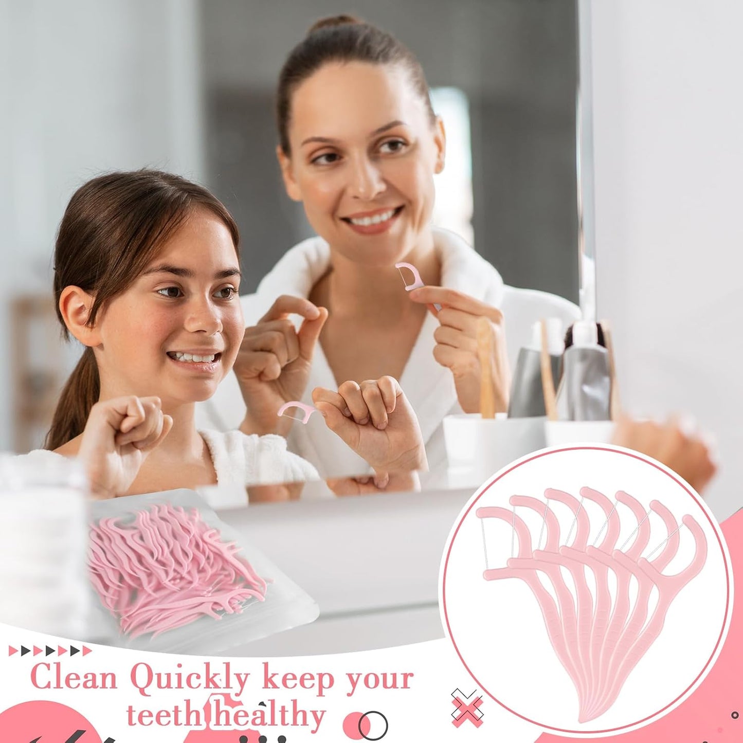 Baderke 600 Count Floss Picks Bulk Dental Flossers Picks for Adults Non Breakable Tooth Picks Flossers Teeth Cleaning Dental for Family Pack Travel(Light Pink)