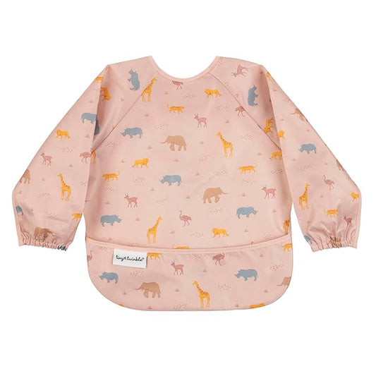 Tiny Twinkle Long Sleeve Bib for Babies & Toddlers – Waterproof Smock Bib for Eating – Machine Washable & Mess-Proof, Baby Feeding Essential & Shower Must-Have(Petite Safari, 2-4Y)