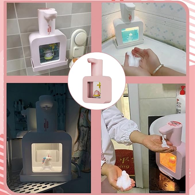 Cute Automatic Soap Dispenser - Kids Touchless Pink Hand Soap Dispenser,Wall Mount Waterproof USB Rechargeable, 13.5oz/ 400ml for Bathroom Countertop, Kitchen, Office, Hotel, Preschool Children