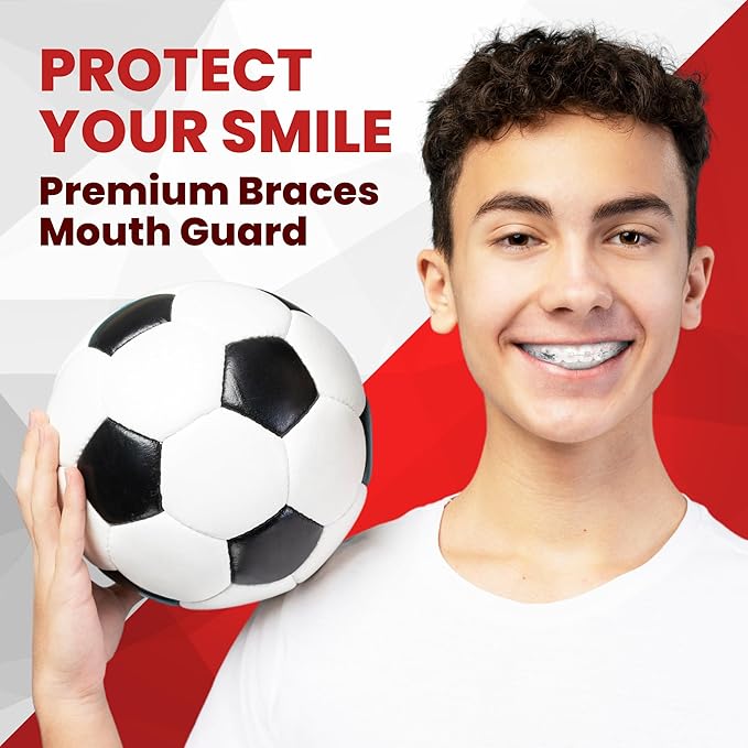 SafeGrin Transparent Braces Mouth Guard for Braces for Sports - Premium Silicone Teens & Youth Upper & Lower Teeth Protection for Sports - Football, Lacrosse, Hockey, Baseball