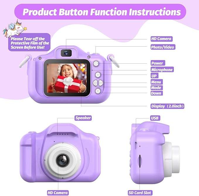Upgrade Kids Camera, Christmas Birthday Gifts for Girls Boys, 1080P HD Selfie Digital Video Camera for Toddlers, Cute Portable Little Girls Boys Gifts Toys for 3 4 5 6 7 8 9 Years Old