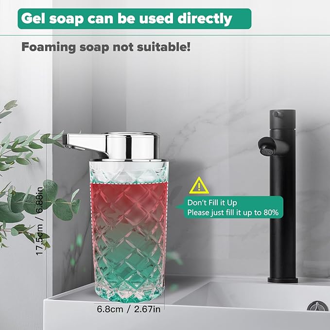 Automatic Soap Dispenser Liquid for Kitchen: 11 OZ Glass Touchless Clear Auto Soap Dispenser for Bathroom - Hand Dish Lotion Home Countertop Kids - Family Couple