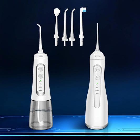 Dygoophy® 2-Pack Cordless Water Flosser Set – Rechargeable Portable Oral Irrigator, IPX7 Waterproof Flosser, 4 Modes, Long Battery Life, for Braces & Sensitive Gums (300ml, White)