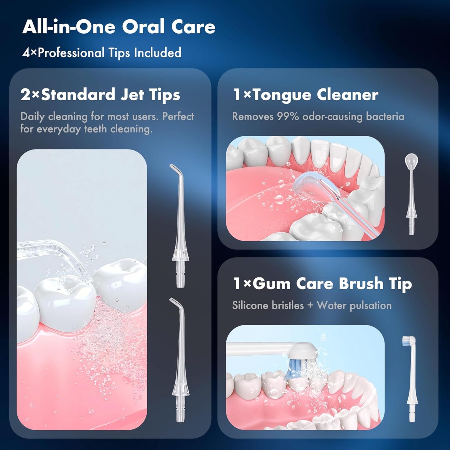 Dygoophy® 2-Pack Cordless Water Flosser Set – Rechargeable Portable Oral Irrigator, IPX7 Waterproof Flosser, 4 Modes, Long Battery Life, for Braces & Sensitive Gums (300ml, White)