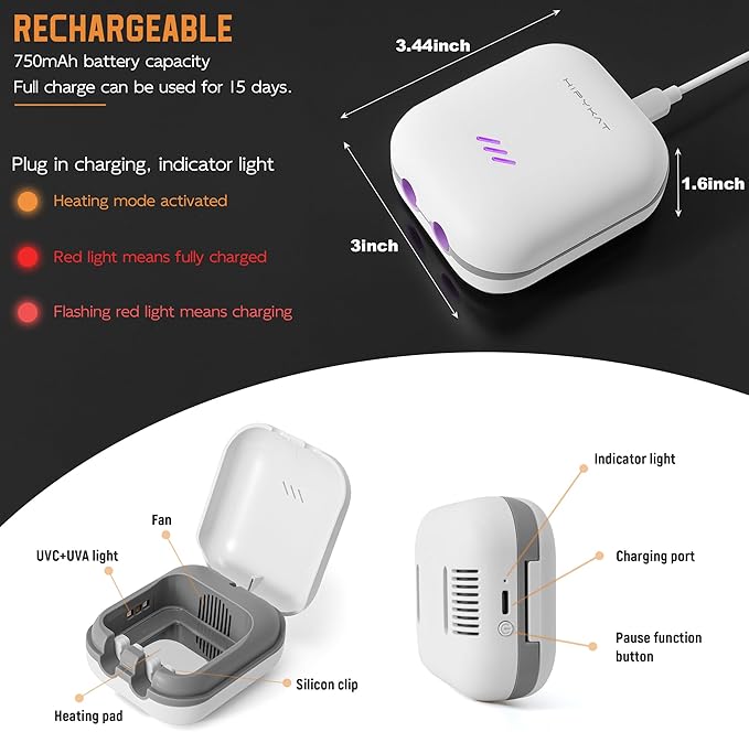 Toothbrush Sanitizeri Case with U V-C Lights, Dryer Heating, Fan Drying - Rechargeable Portable Toothbrush Cover, Hook Wall Mount Sterilizeri Box for Home, Travel & Fits All Toothbrushes