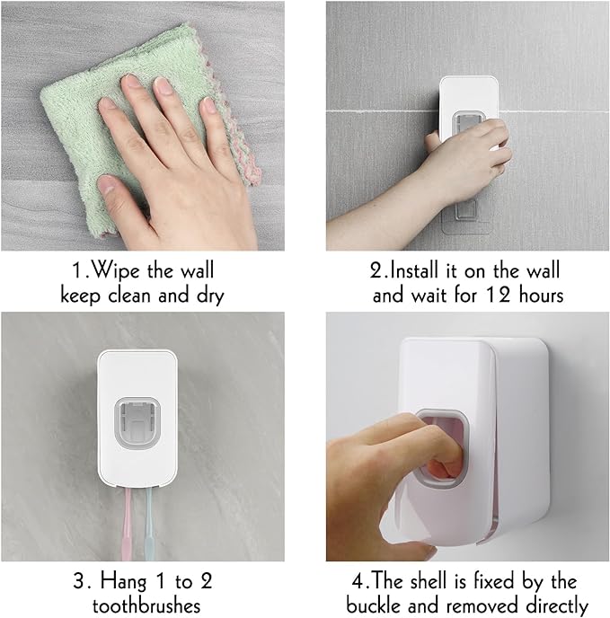 2 Slot Toothbrush Holder and Toothpaste Dispenser Wall Mounted, Automatic Toothpaste Squeezer, 2 in 1 Tooth Brush Toothpaste Organizer for Shower (White 2pack)