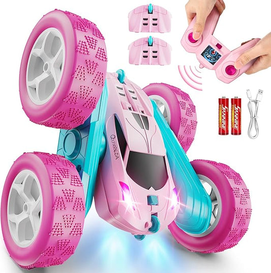 RC Cars, Pink Remote Control Car for Girls, 2.4 GHZ Double Sided RC Stunt Car 360° Rotating Remote Control Crawler with Headlights Car Toys for 6 7 8 9 10 11 12 Girls Birthday Gift Grandkids