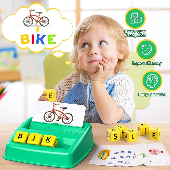 Toys for 3-8 Year Olds Boys Girls, Matching Letter Game Educational Games for Kids Ages 3-8 Easter Birthday Gifts for 3-8 Year Olds Boys Girls Preschool Kindergarten Educational Spelling Toys Green