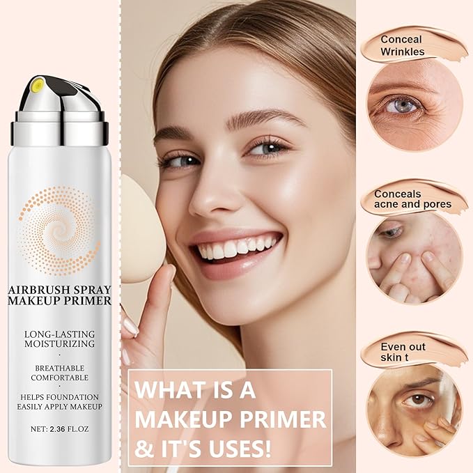 AirBrush Foundation Spray With Airbrush Primer, Silky Mist Foundation Spray Makeup, Full Coverage Foundation for Smooth Radiant, Formula Breathable Lightweight Hydrating (01 Natural)