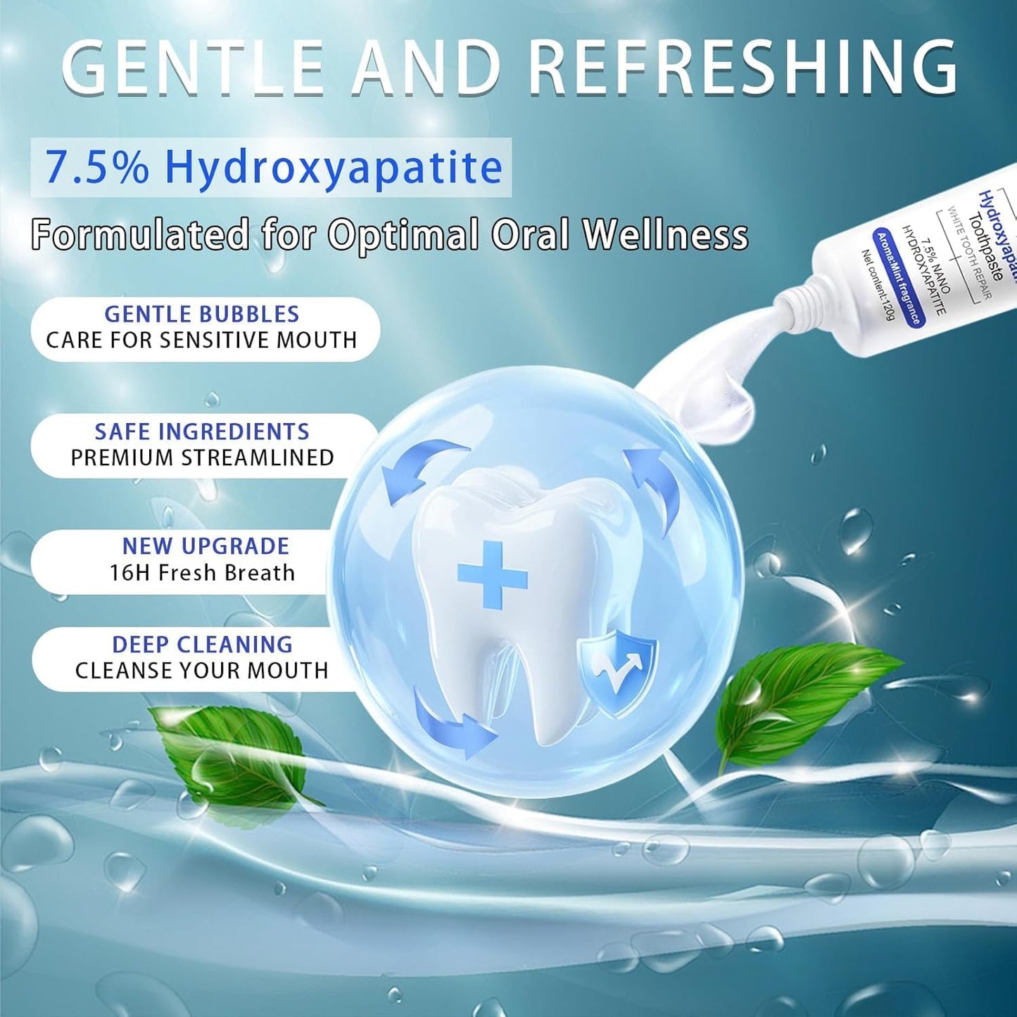 7.5 nHAP Hydroxyapatite Toothpaste - Nano Hydroxyapatite Whiteing Teeth | Enamel Repair | Fluoride-Free | Deep Cleaning Care Oral Health | Breath Freshening | Mild Mint | Sensitive Tooth (2)