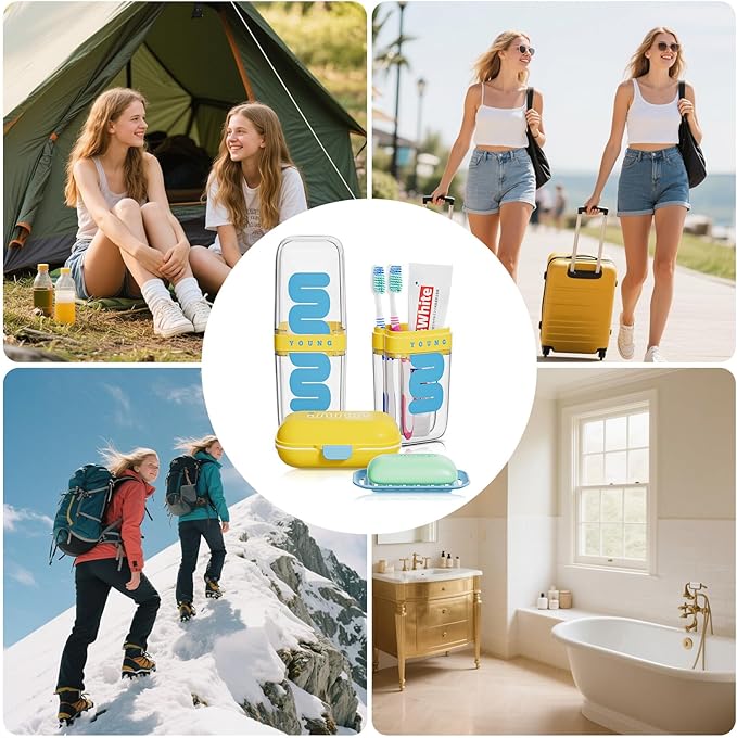 VITVITI Travel Soap Case Container, Portable Toothbrush Travel Case Dish Tray, 7.88 Inch Toothpaste Traveling Toothbrush Holder Set with Cover for Trip/Bathroom/Camping, Yellow