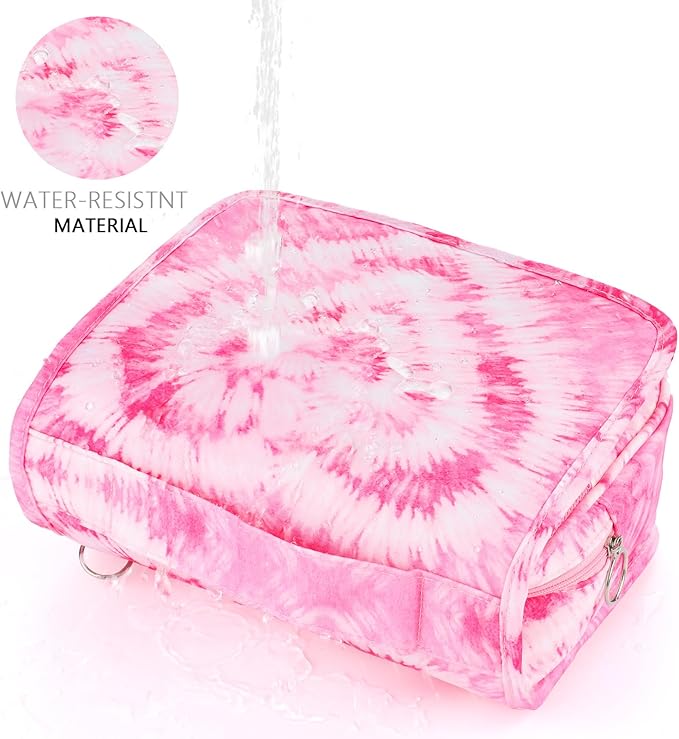 Kids Hanging Toiletry Bag for Girls, Travel Toiletry Bag for Teen Girls Cosmetic Makeup Waterproof Wash Bag Traveling Toiletries, Tie Dye Pink Heart
