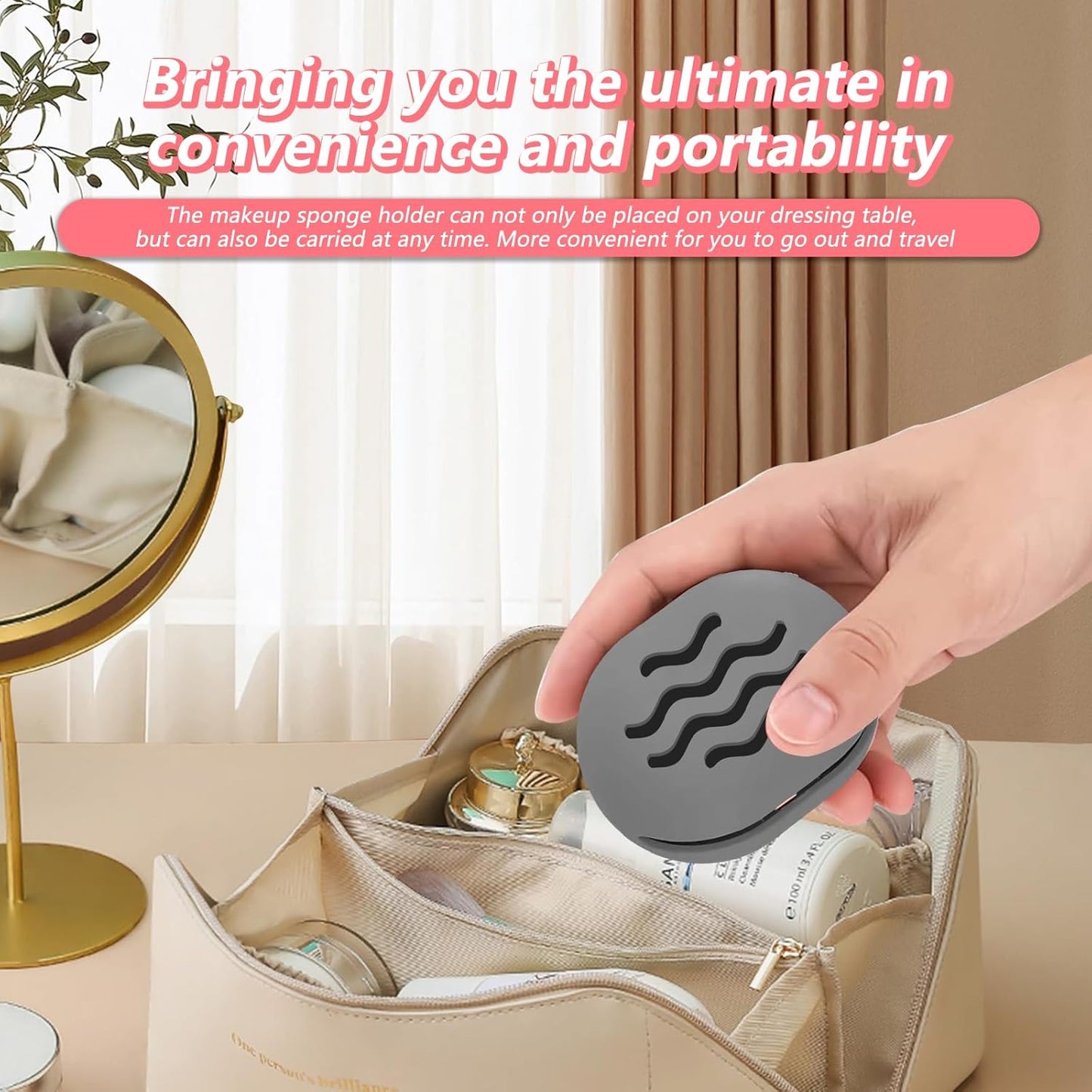 Makeup Sponge Holder,Travel Make up Sponges Organizer,Silicone Shatterproof Make Up Sponge Case,Breathable makeup sponge case, suitable for business or travel(Grey)