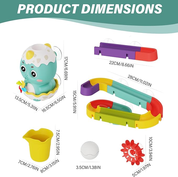 Baby Bath Toys Cute Water Slide Dinosaur Bath Toys with Cup, DIY Track & Balls, Educational Interactive Toy Slide for Baby 3 4 5 6 Shower Toddler
