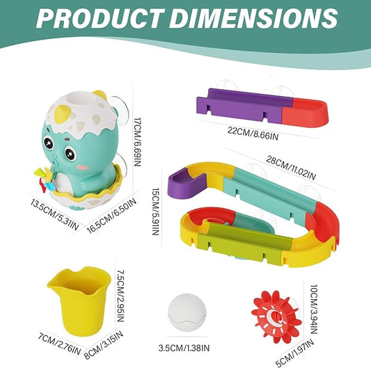 Baby Bath Toys Cute Water Slide Dinosaur Bath Toys with Cup, DIY Track & Balls, Educational Interactive Toy Slide for Baby 3 4 5 6 Shower Toddler