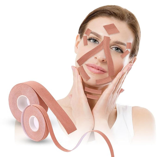 2 Rolls Instant Face Lift Tape, Facial Myofascial Patch for Wrinkles Treatment Sticker for V Line Lifting Sagging Skin, Forehead Fines, Eyelid, Nasolabial Folds, Laugh Neck Lines (1cm/2cm*5m