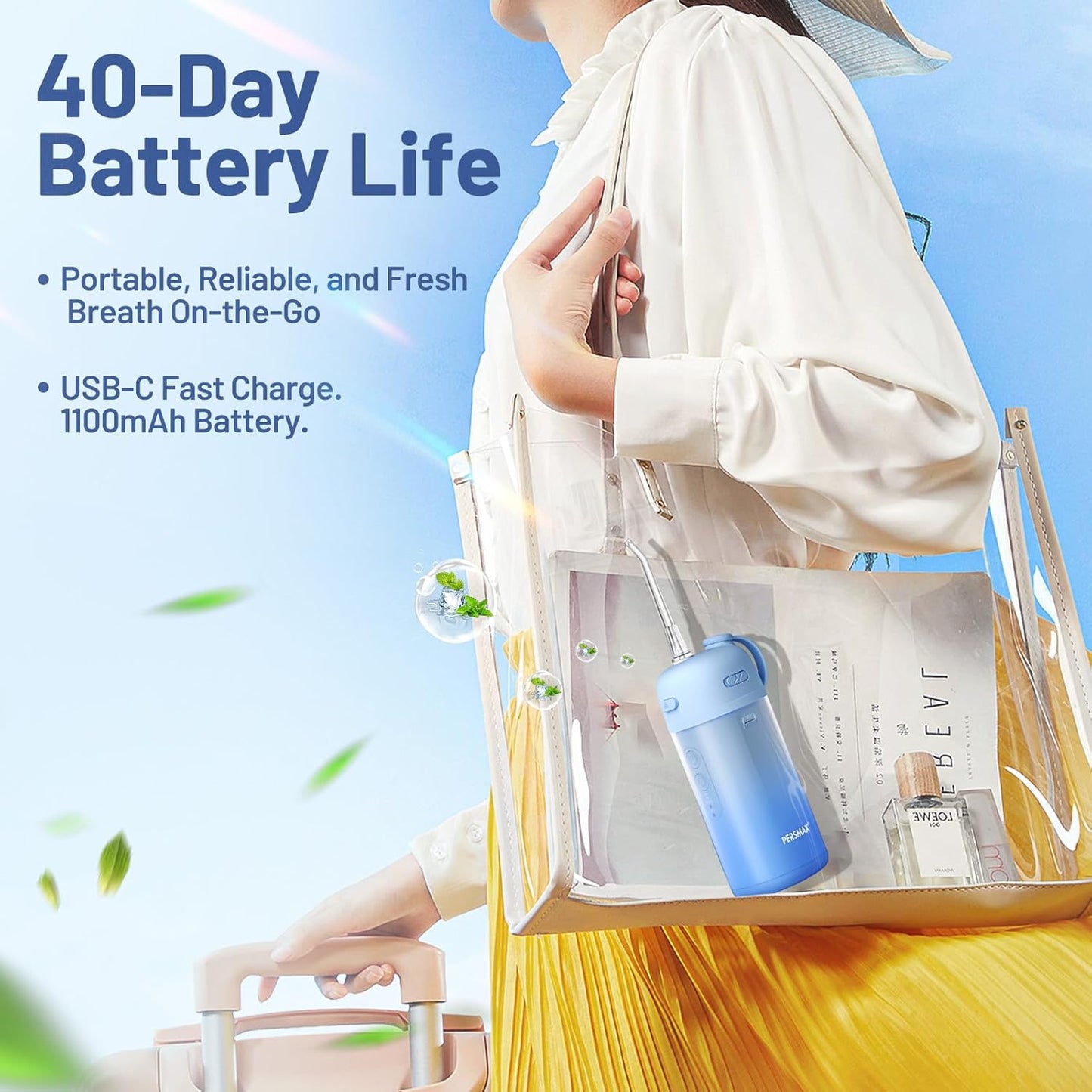 Water Flosser for Orthodontics Teeth Cleaning - Portable Electric Oral Irrigator Pick for Braces, Travel, Kids, with 3 Modes 8 Pressure Settings, 8 Tips, 150ML, IPX7, Gradient Blue