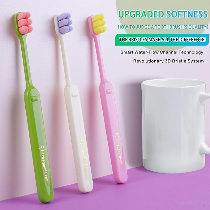6 Count Ultra-Soft Toothbrush for Sensitive Gums – 10,000 Extra Gentle Bristles, Manual Toothbrush for Adults, Pregnancy, Braces, Elderly, Gum Care (Dopamine Colors, Individually Wrapped)