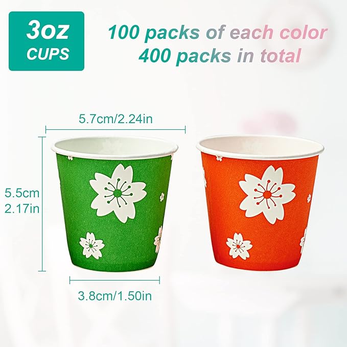 LITOPAK 400 Pack 3 oz Disposable Bathroom Cups, Colorful Small Disposable Paper Cups for Parties, Picnics, Barbecues, Travel and Events