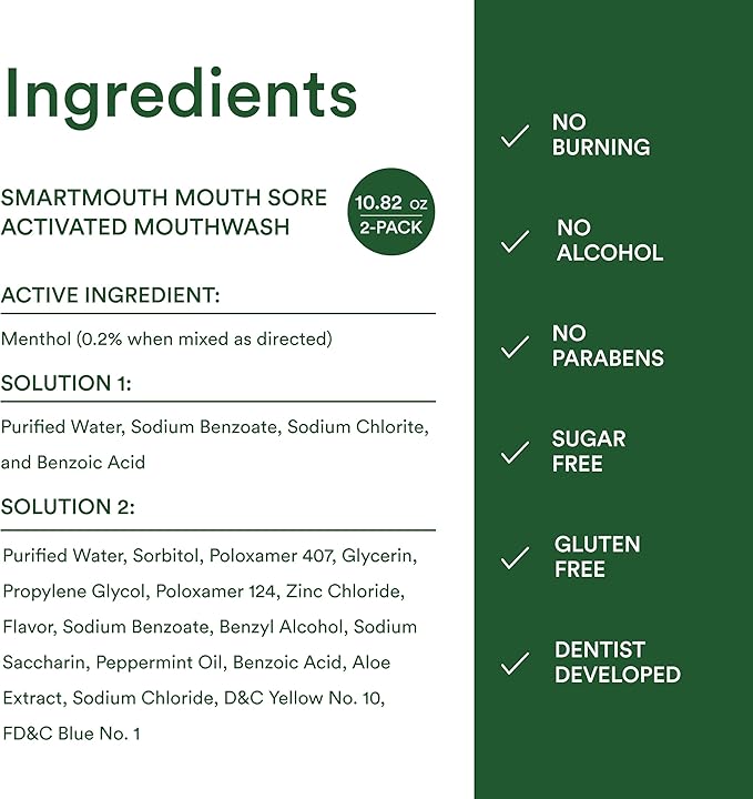 SmartMouth Mouth Sore Zinc Activated Oral Rinse 10.82oz, 2 Pack