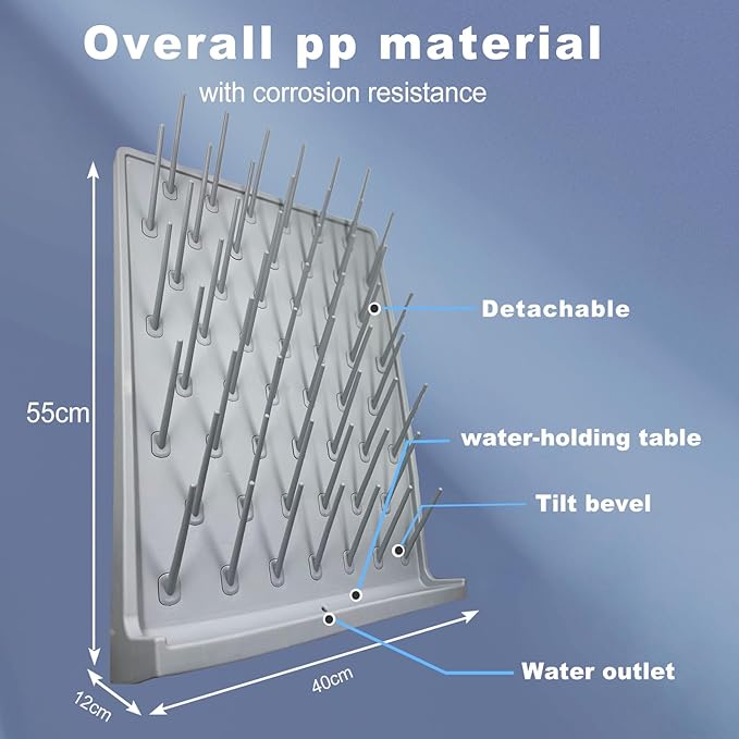 Lab Drying Rack 52 Pegs Laboratory Cabinets Glass Drying Racks Wall-Mount Grey Cleaning Frame for School Laboratory Utensils Hidden Installation