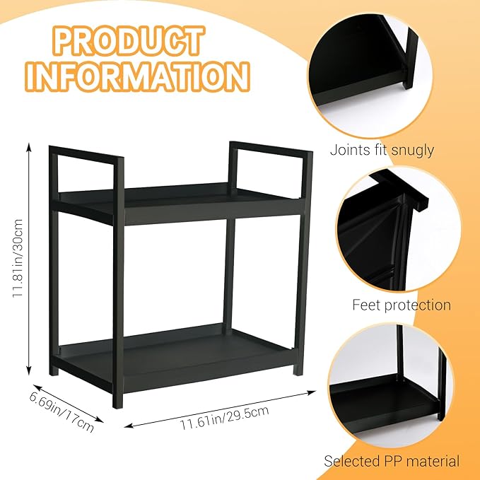 2-Tier Bathroom Counter Organizer with Basket, Vanity Tray Shelf, Bathroom Organizer Countertop, Vanity Organizer Bathroom Tray, Makeup And Skincare Organizers for Vanity, Kitchen Spice Rack (Black)