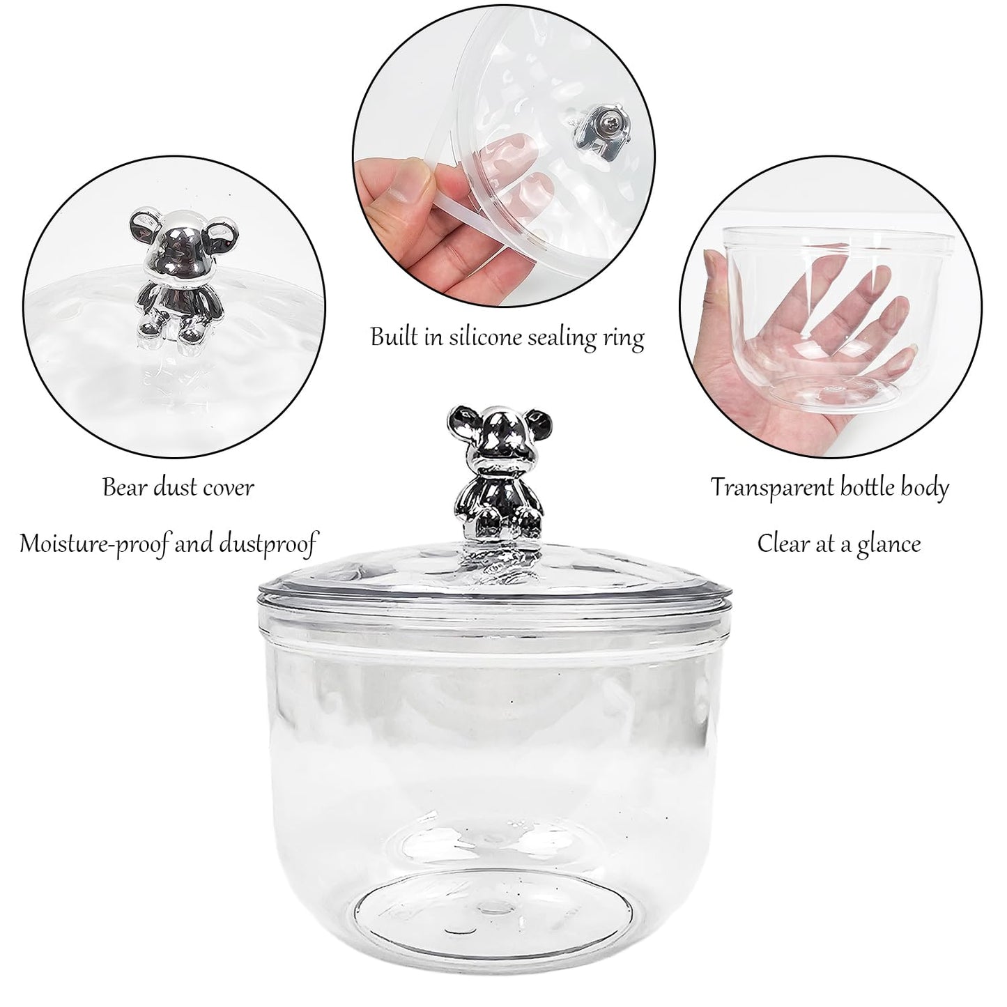 3 Pcs Body Face Plastic Powder Puff and Container Dish with Fluffy Soft Large Powder Puff for Women(Bear Shape)