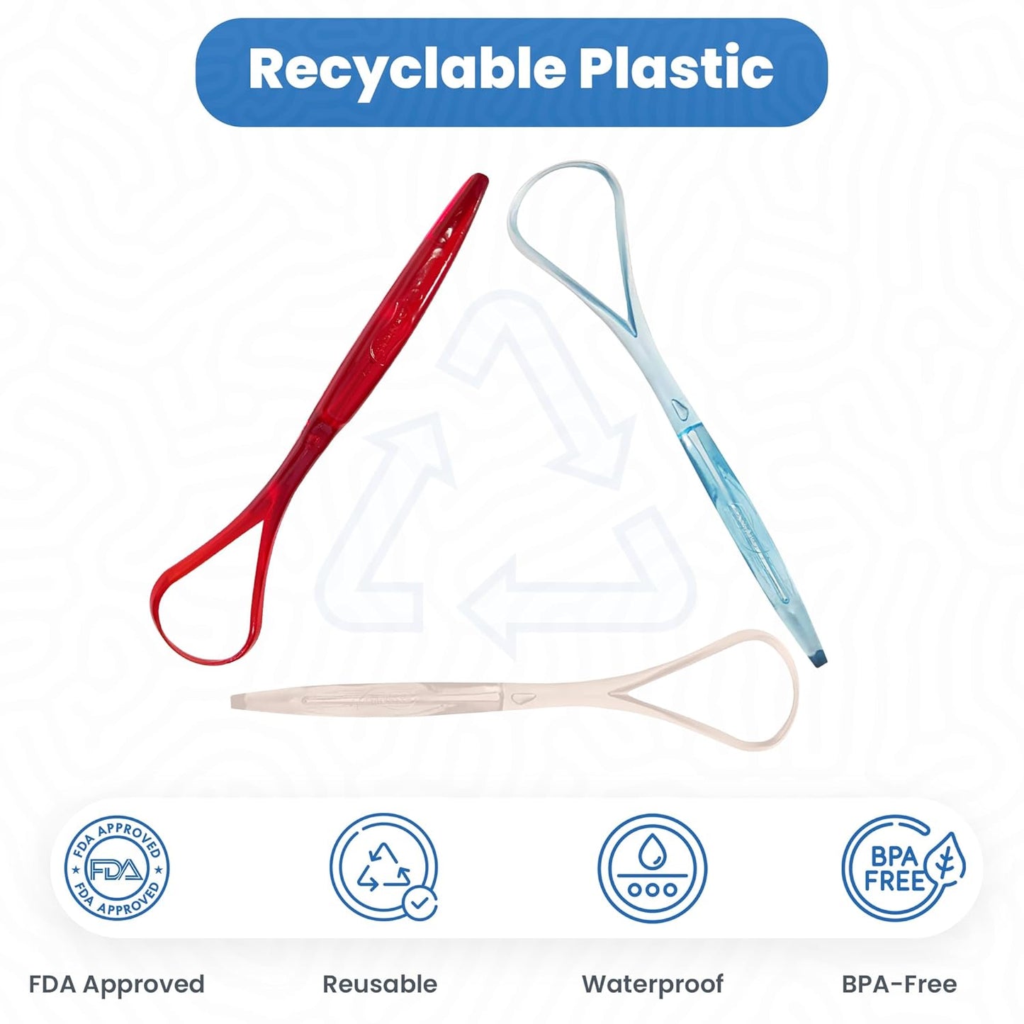 Tongue Scraper (3 pack) 100% BPA Free - Dentist Designed for Fresh Breath - Dr. Nick’s White & Healthy Easy to Use Plastic Tongue Cleaner for Adults (Red White & Blue)