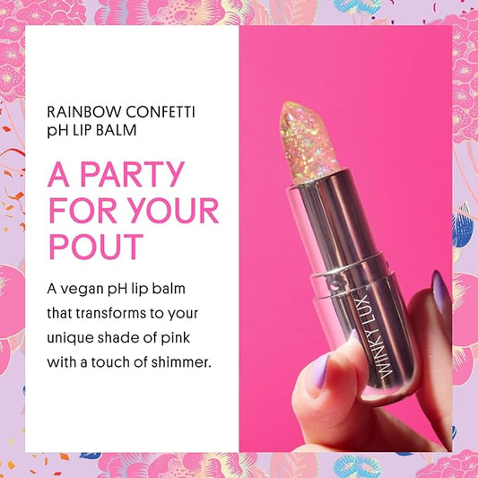 Winky Lux Rainbow Glitter Confetti Balm - Hydrating ph Lip Balm, Natural Pink Tint with pH Color Changing, Moisturize & Soften Lips While Leaving Sheer Pink Tint, with Vanilla Scent
