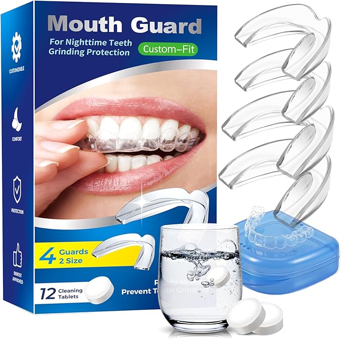 Mouth Guard for Grinding Teeth at Night, Night Guards for Teeth Grinding, Mouthguards for Grinding of Teeth, Mouth Guard for Clenching Teeth at Night with 12 Cleaning Tablets