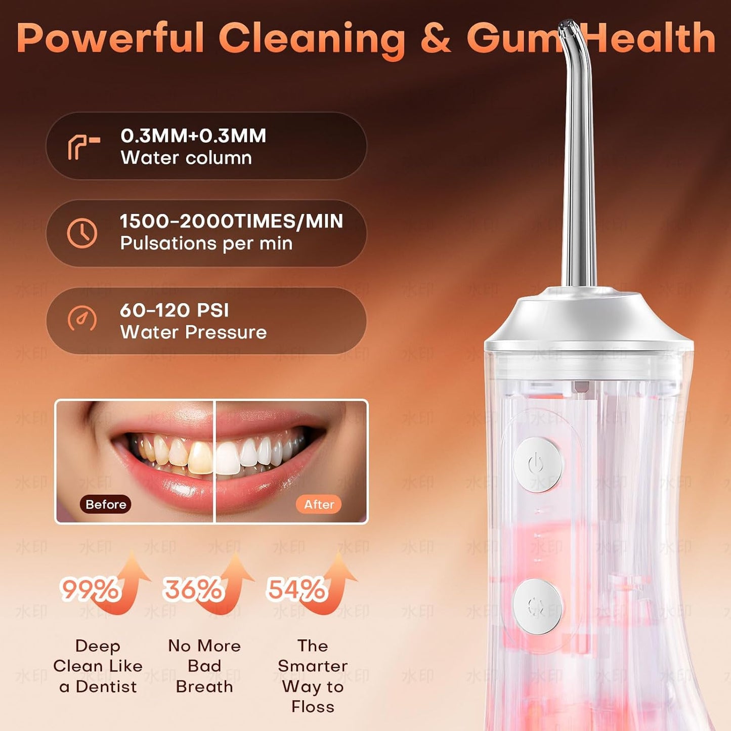 Water Dental Flosser - Portable Cordless Oral Irrigator 300ML, Rechargeable IPX7 Waterproof Irrigation Cleaner for Teeth Cleaning & Flossing, Travel & Home Use