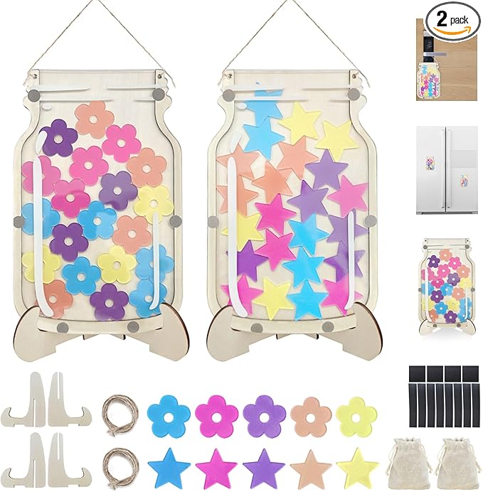 2 PACK Reward Jars for Kids: Magnetic Star Jar Reward System for Classroom & Home - Back To School Class Positive Behavior Incentive Jar for Teacher - 3 Options Placement