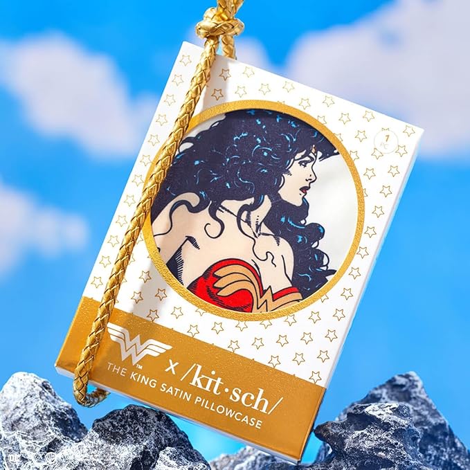 Kitsch Wonder Woman (Believe in Wonder) Satin Pillowcase with Zipper Softer Than Silk, Luxury Cooling Pillowcase for Hair & Skin, Wrinkle Prevention, King Size 19X36