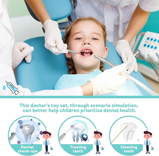 Doctor Kit for Kids, Dentist Pretend Play Educational Doctor Toy Set, 25Pcs Wooden Medical Kit with Stethoscope & Bag & Pretend Teeth & Doctor Toys, Role Play Toys for Girls and Boys 3-8 Years Old