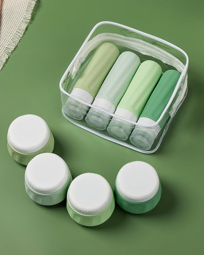Travel Bottles for Toiletries 8 Pack, Travel Size Toiletries, Tsa Approved Travel Size Containers 3oz, with Travel Essentials Clear Bag, Leak Proof Silicone Squeezable Creams Jars