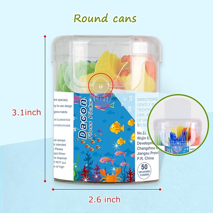 Kids Flossers, Kids Dental Floss Picks Without Fluoride, Unflavored, 4 Colors Ocean Animals Shaped Makes Flossing Fun, 50 Count (Pack of 4)