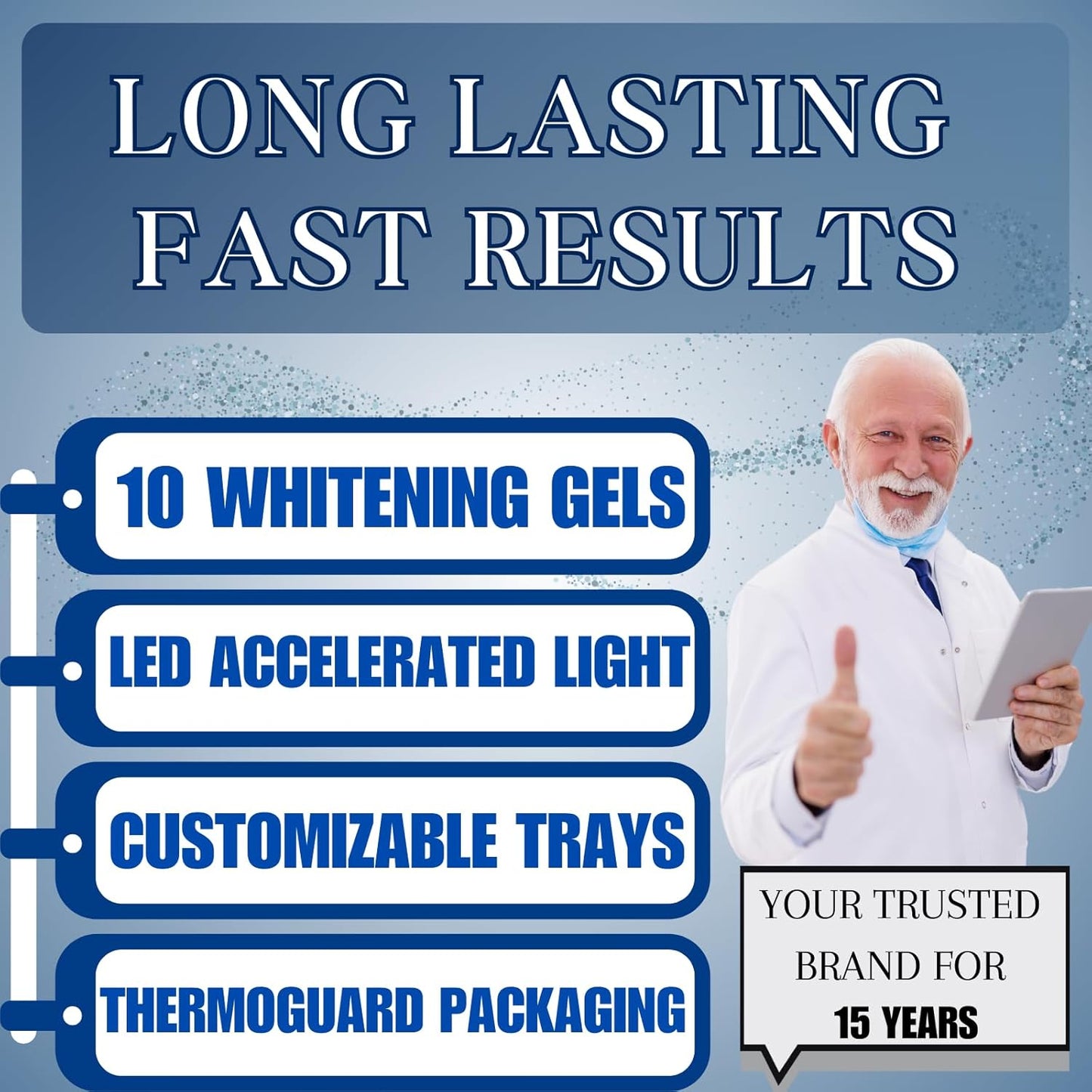 Teeth Whitening Kit 10 Syringes Strongest 44% Carbamide Peroxide Vegan Teeth Whitening Gel, Light and Teeth Bleaching Trays Included