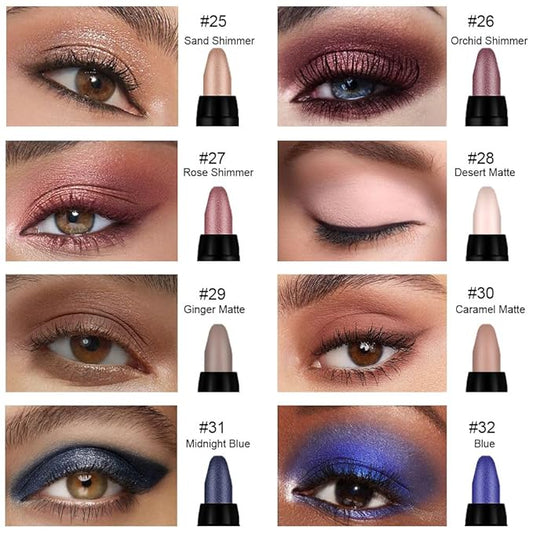 evpct 8Pcs Cream Eye Shadow Brightener Sticks Set for Eyes, Sand Orchid Rose Desert Ginger Caramel Midnight blue Blue Glitter Shimmer Matte Liquid Pencil Eye shadow Applicator Stick Palette Makeup 04