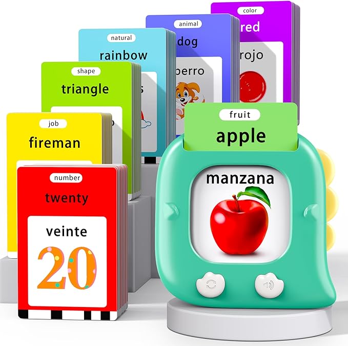 Kidzdo 520 Bilingual Spanish English Talking Flashcards for Toddlers, Educational Learning Toy, Birthday Present Xmas Gift for Kids 2 3 4 5 6, Pocket Speech Therapy Toys for Autism Children, Green