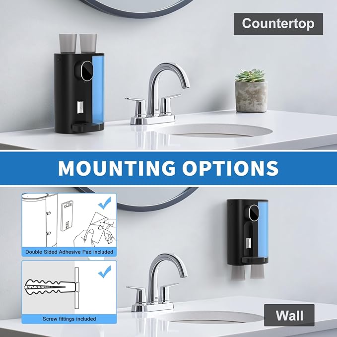 Automatic Mouthwash Dispenser for Bathroom: 20.3Oz Mouth Wash Dispensers with Magnetic Cup Holder, 4 Levels, Wall Mounted, Electric Auto Mouthwash Dispenser for Kids Adults, Bathroom Accessories Black