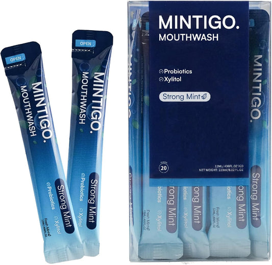 Mouthwash Travel Size Portable Packets to Go, Alcohol Fluoride Free Strong Mint for Travel Essentials, Travel Mouth Wash for Superior Oral Hygiene, 20 Individual Travel Mouthwash Packets (Pack of 20)