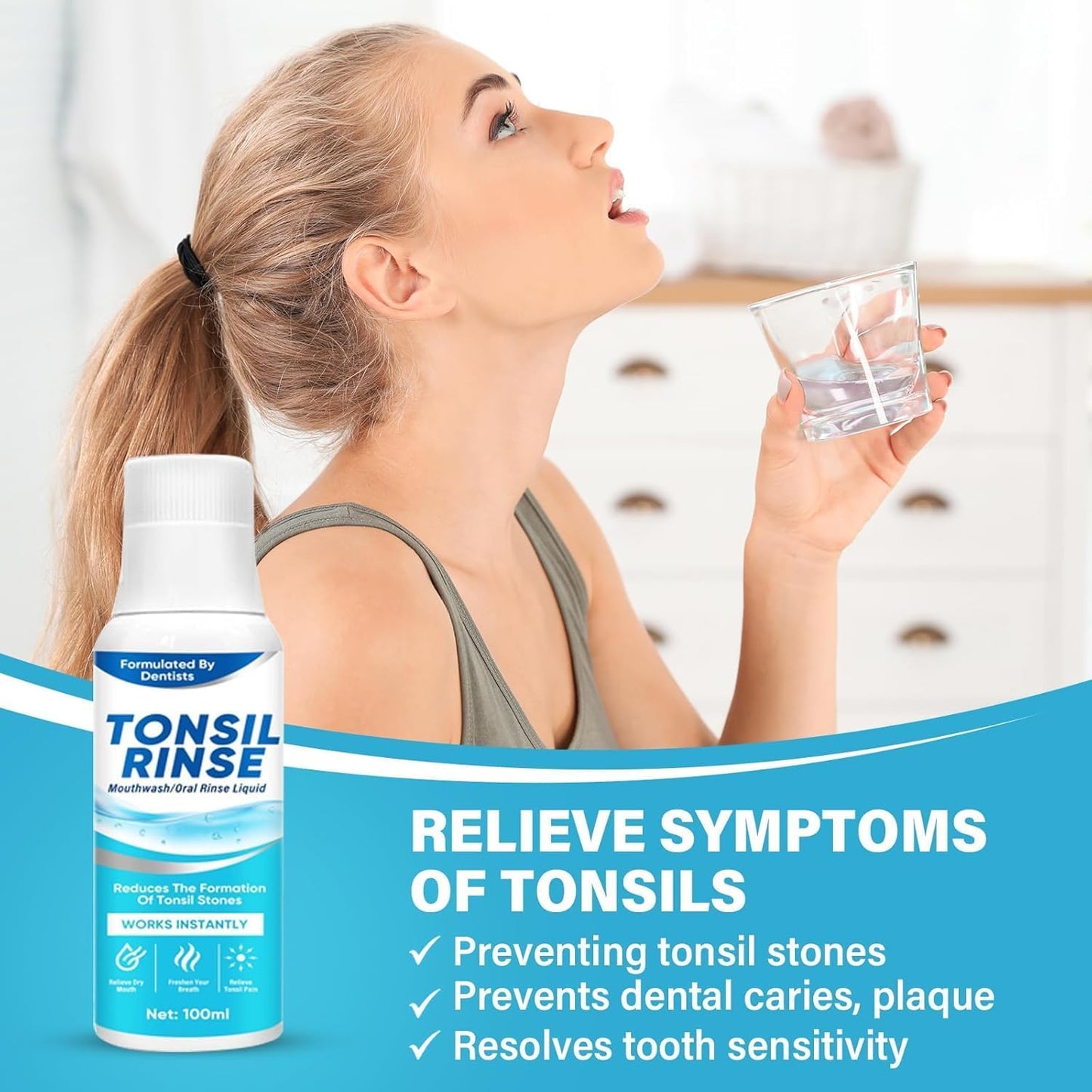 Tonsil Stone Mouthwash, Tonsil Stone Remover Oral Rinse Liquid Helps Soothe Tonsils, Eliminate Bad Breath, Mint Flavor Freshen Breath, Moisturize Mouth, 100ML