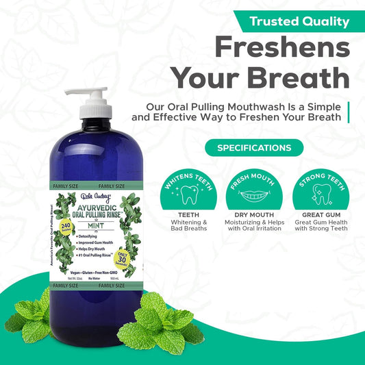 Organic Oil Pulling for Teeth and Gums | Refreshing Mint Flavored Oral Rinse Mouthwash for Bad Breath-Essential Oils for Teeth Whitening & Gum Care | Mouthwash for Fresh Breath, Family Size-32 FL Oz