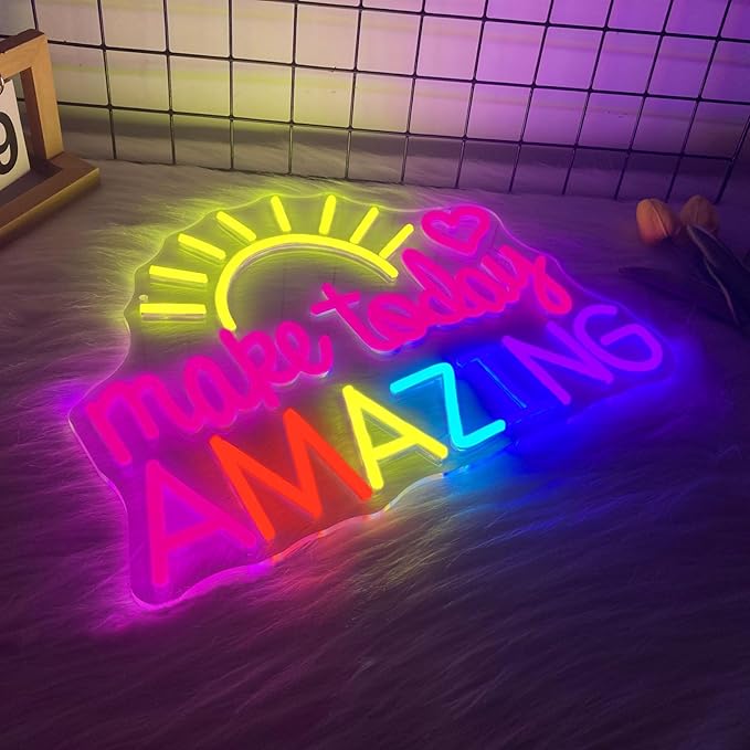 Make Today Amazing Neon Sign Heart Sunrise Positive Led Neon Light for Wall Decor Inspirational Rainbow Color Light Sign Boho Wall Art LED Neon Light Up Sign for Party Wedding Birthday School Gym