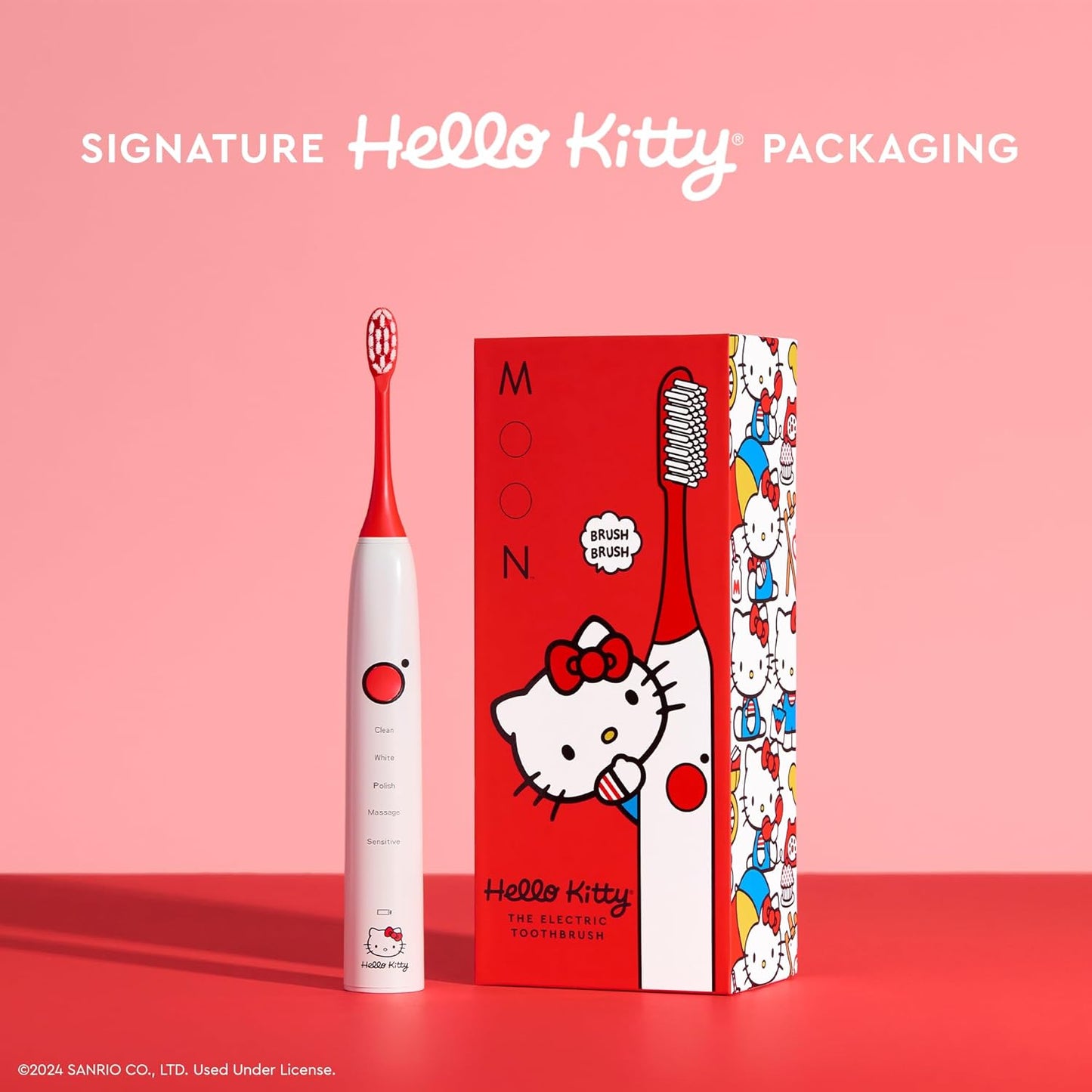 MOON x Hello Kitty Sonic Electric Toothbrush for Adults & Teens, 5 Smart Modes, Clean, White, Massage, Polish & Sensitive, Rechargeable, Travel Case, 2 Brush Heads, Industry-Leading 6 Week Charge
