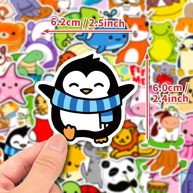 Cartoon Animal Stickers for Kids 200 Pcs/Pack, Waterproof Vinyl Stickers for Girls Boys Classroom Prizes - Laptops, Notebooks, Water Bottles, Skateboard (Animal)