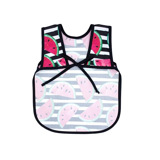 BapronBaby Watermelon Stripes Bapron - No Neck Tie Safer Bib for Baby & Toddler - Soft Waterproof Stain Resistant - Machine Washable - Sz Baby/Toddler 6m-3T